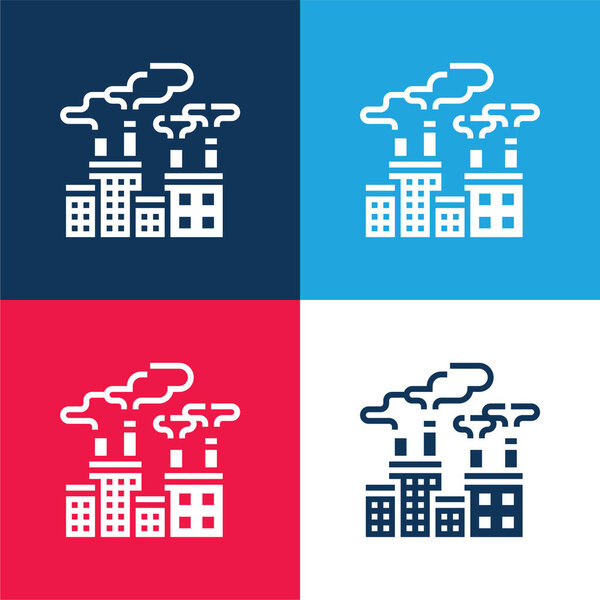 Air Pollution blue and red four color minimal icon set