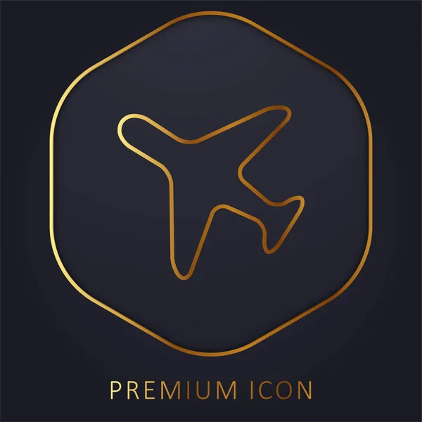 Airplane Facing Left Golden Line Premium Logo Icon — Stock Vector