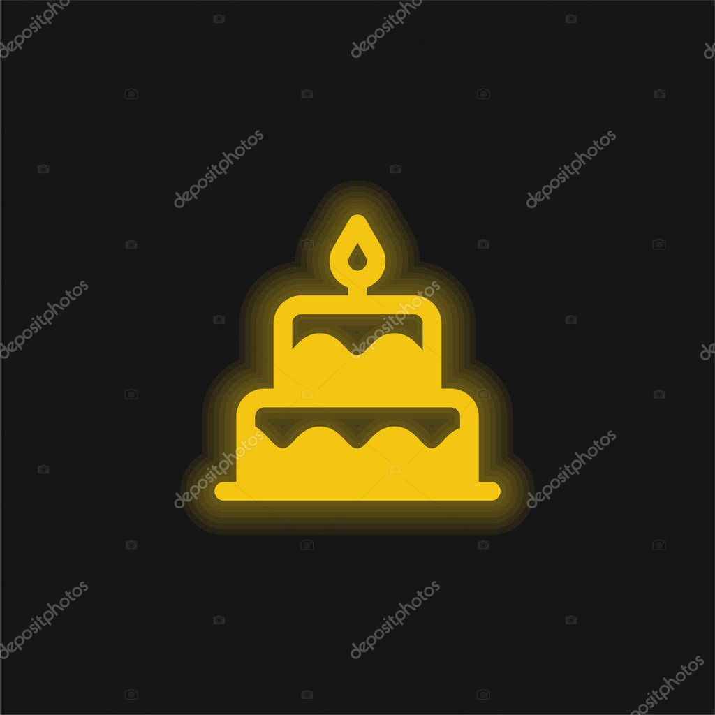 Birthday Cake yellow glowing neon icon