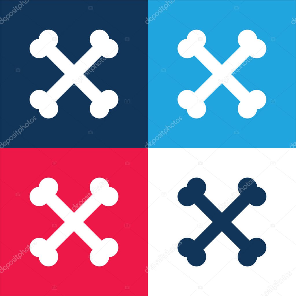 Bones Crossed blue and red four color minimal icon set