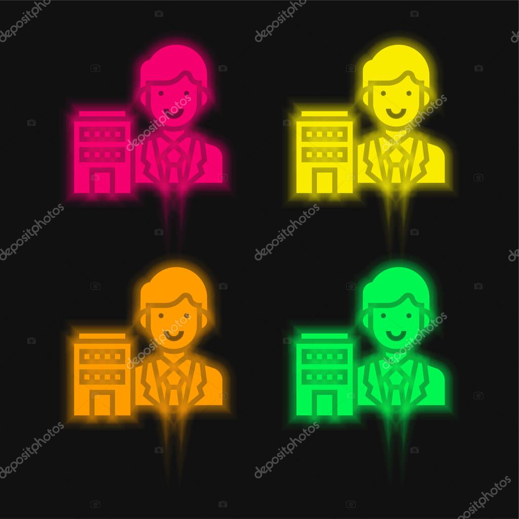 Agent four color glowing neon vector icon