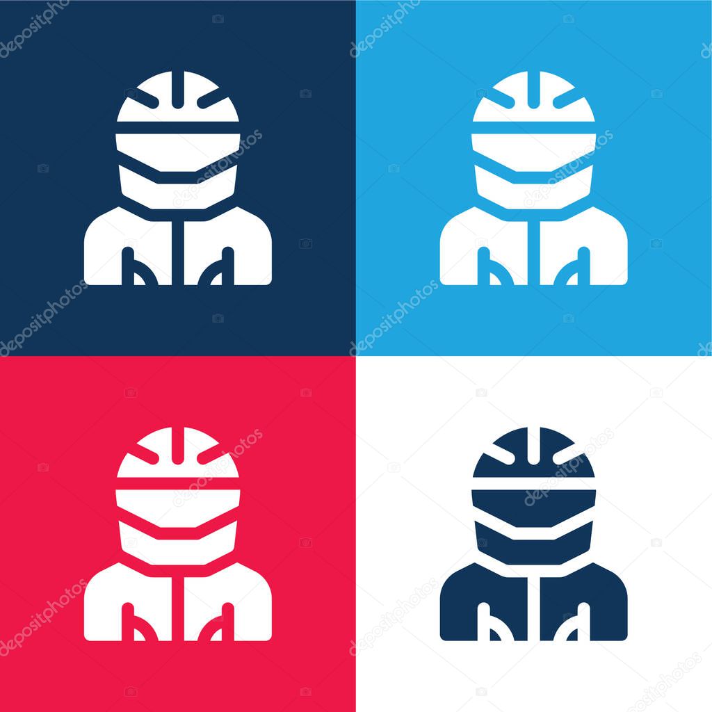 Biker blue and red four color minimal icon set