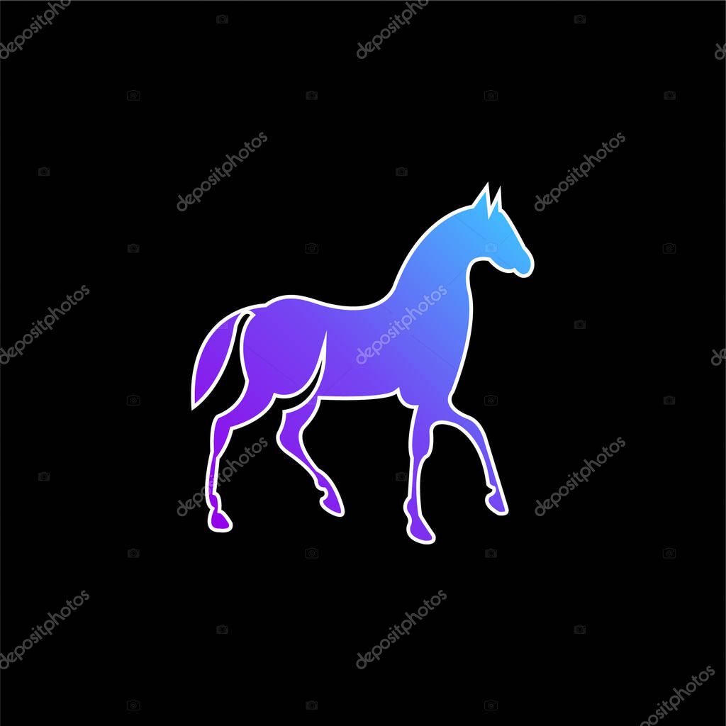 Black Race Horse On Walking Pose Side View blue gradient vector icon