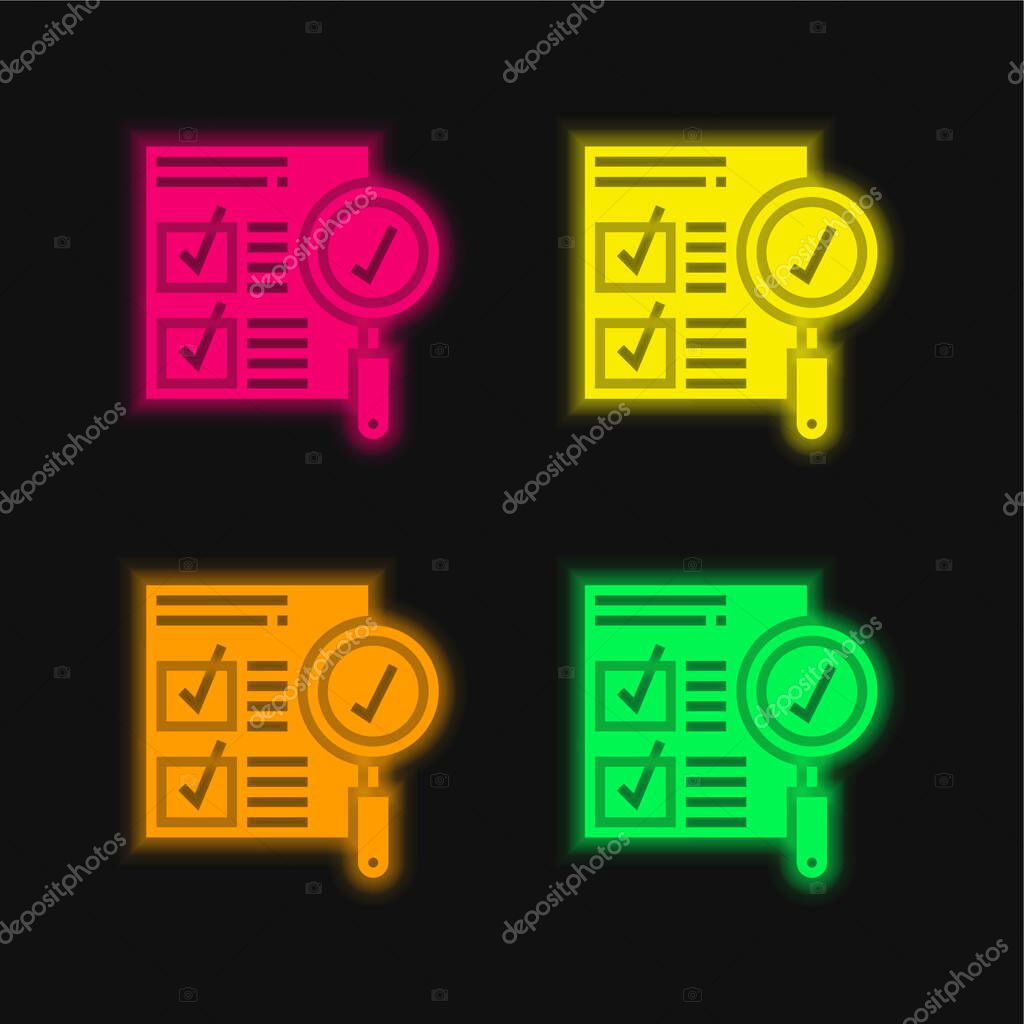 Approval four color glowing neon vector icon