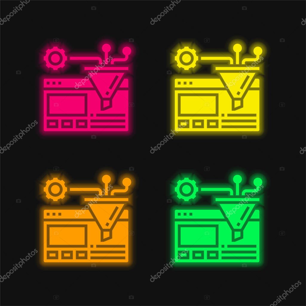 Algorithm four color glowing neon vector icon
