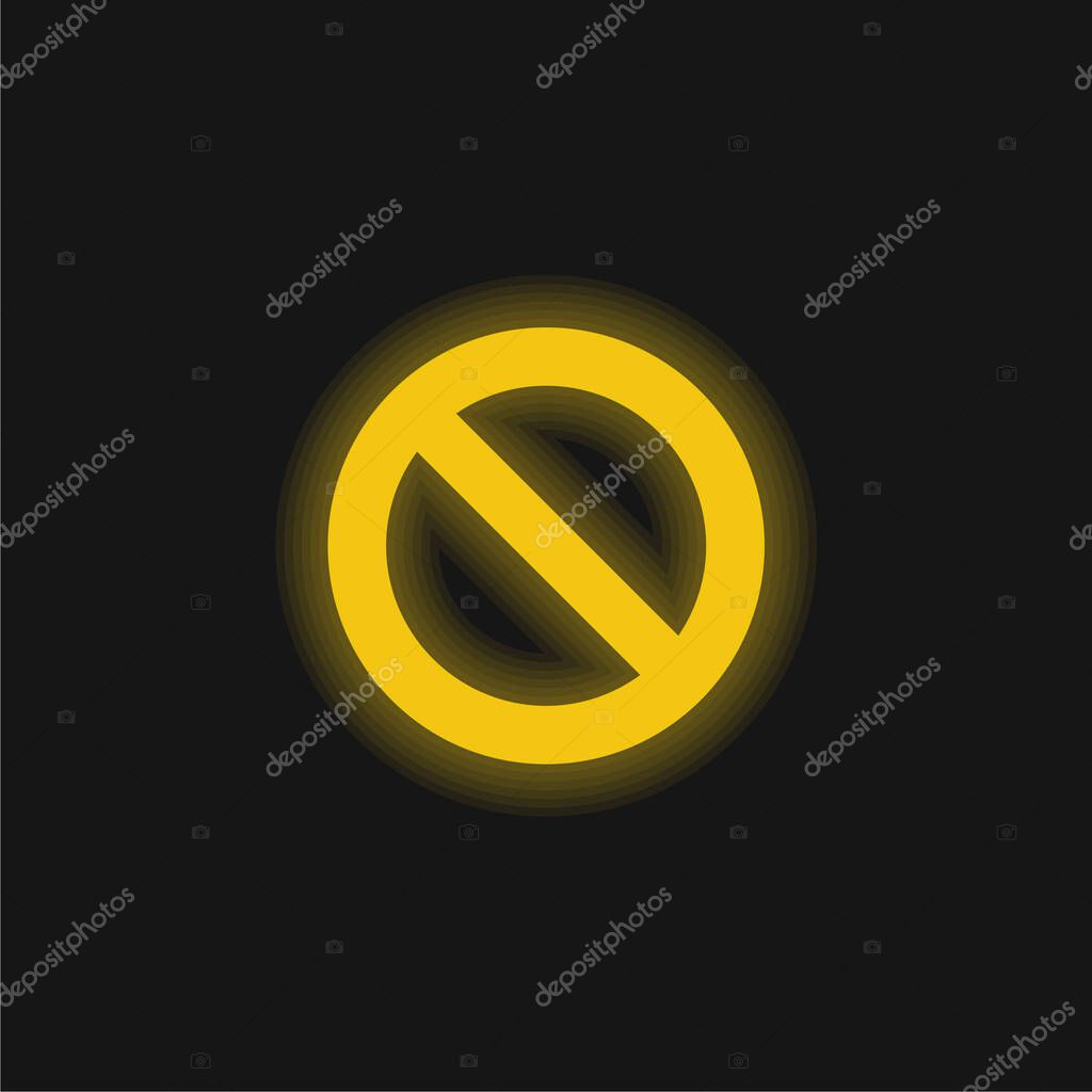 Banned Sign yellow glowing neon icon