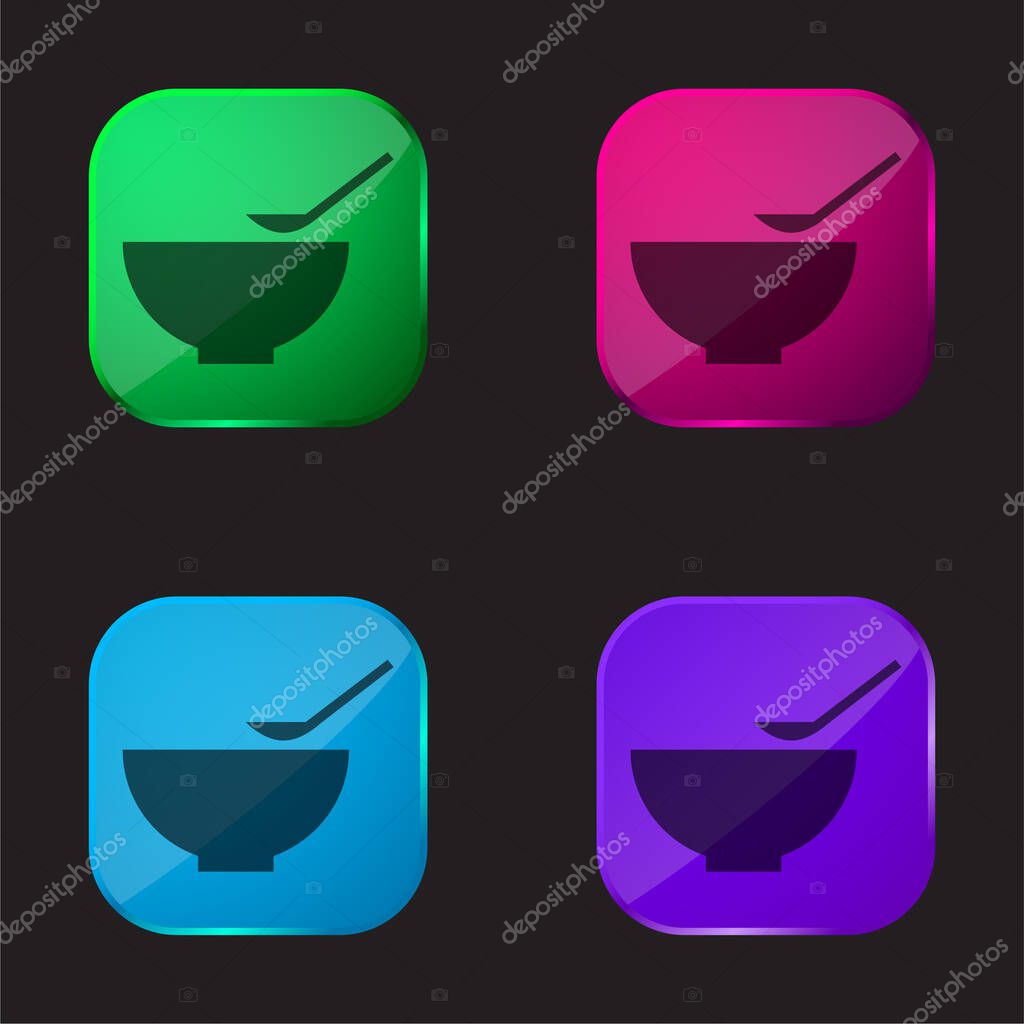 Bowl And Spoon four color glass button icon