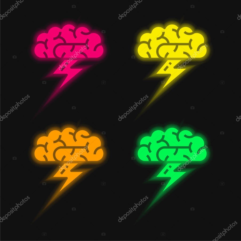 Brainstorm four color glowing neon vector icon