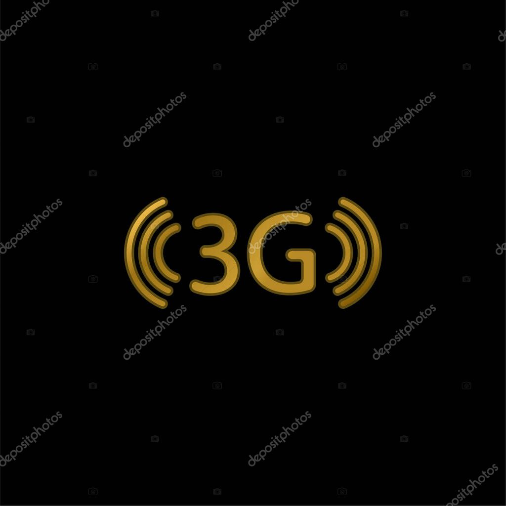 3G Signal Phone Interface Symbol gold plated metalic icon or logo vector