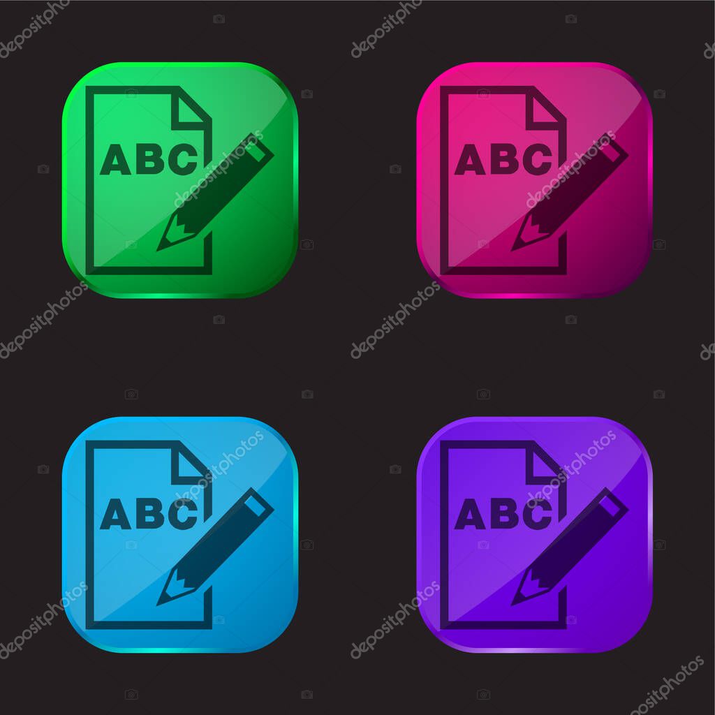 ABC Letters On Paper Sheet With A Pencil Interface Symbol four color glass button icon