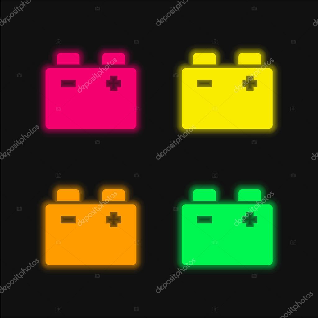 Battery four color glowing neon vector icon