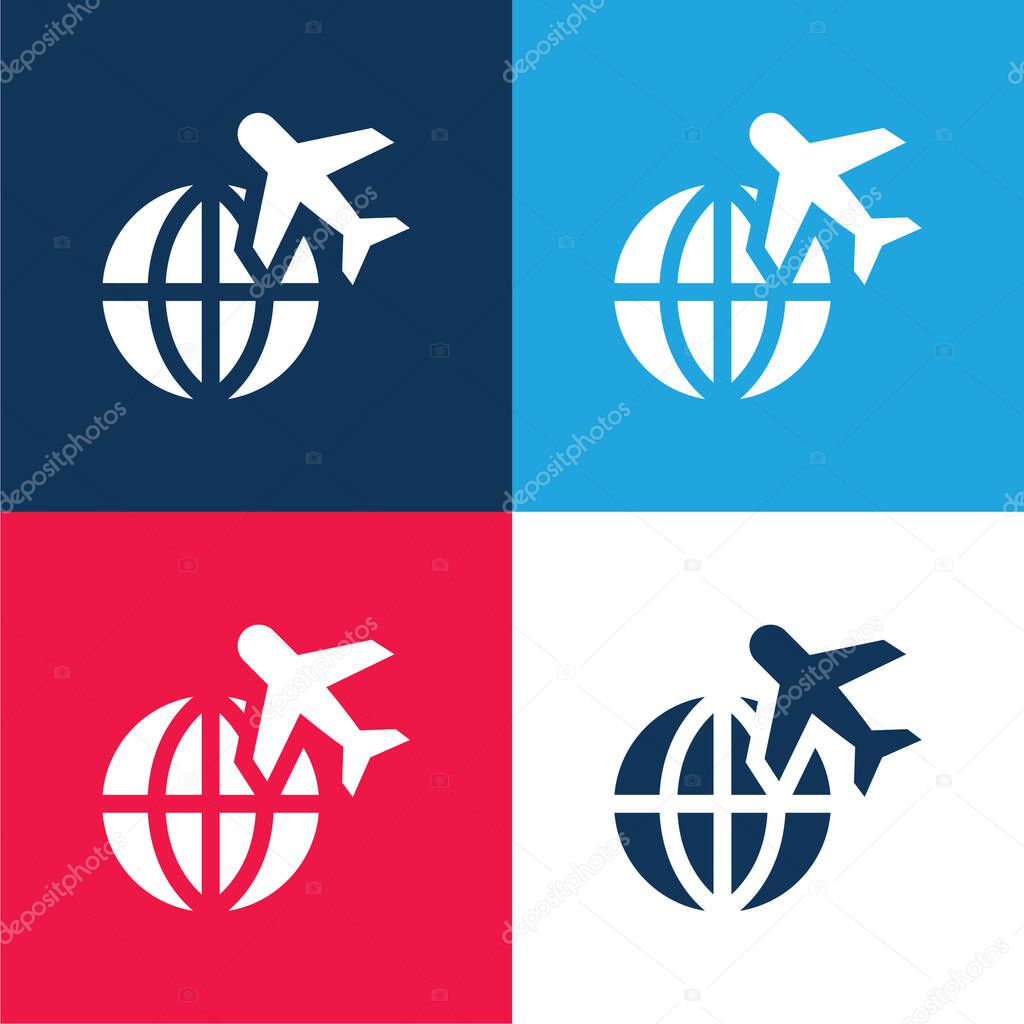 Airplane blue and red four color minimal icon set