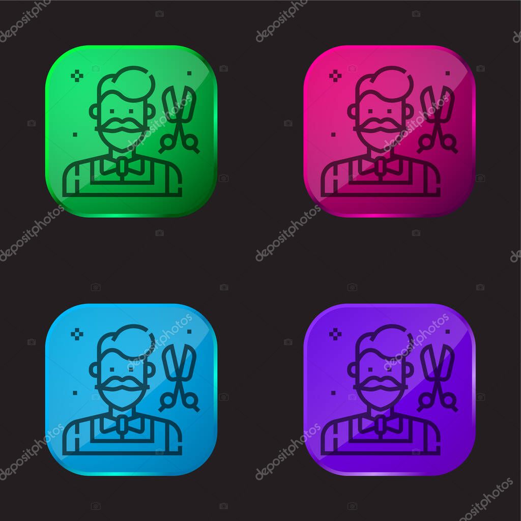 Barber four color glass button icon