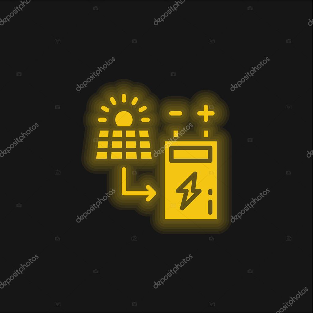 Battery yellow glowing neon icon