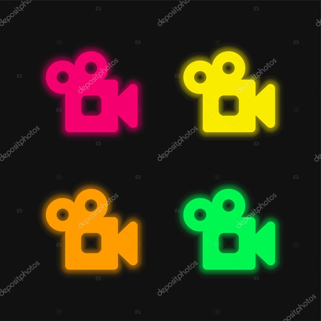 Analogic Video Camera four color glowing neon vector icon