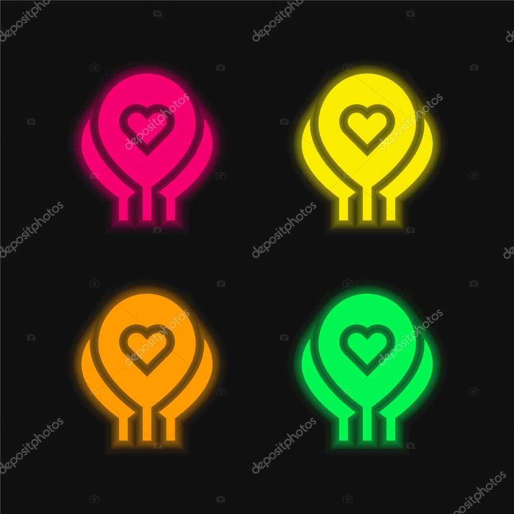 Balloons four color glowing neon vector icon