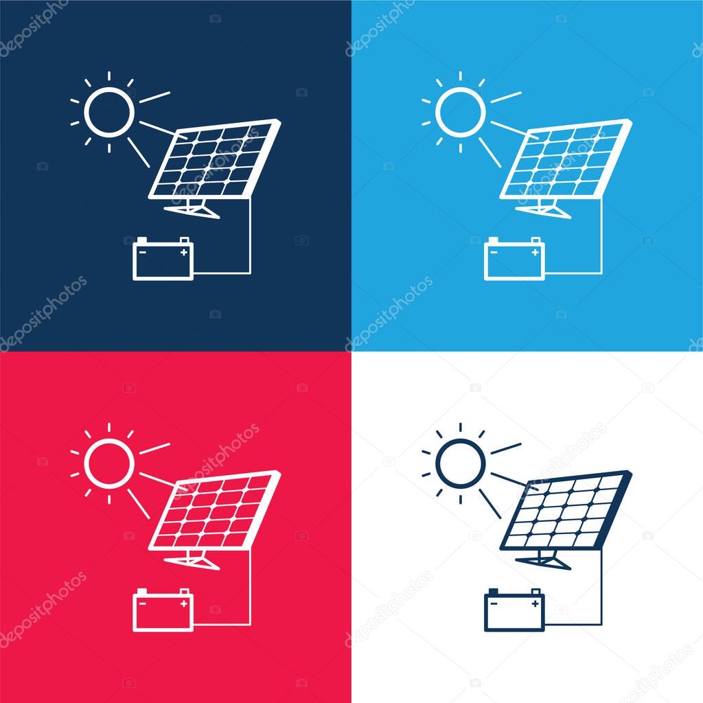 Battery Charging With Solar Panel blue and red four color minimal icon set