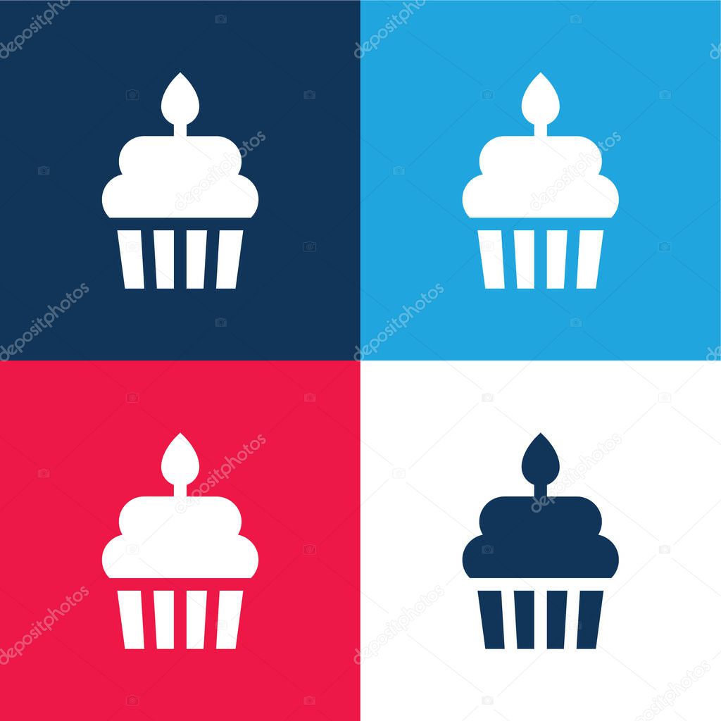 Birthday Cake blue and red four color minimal icon set