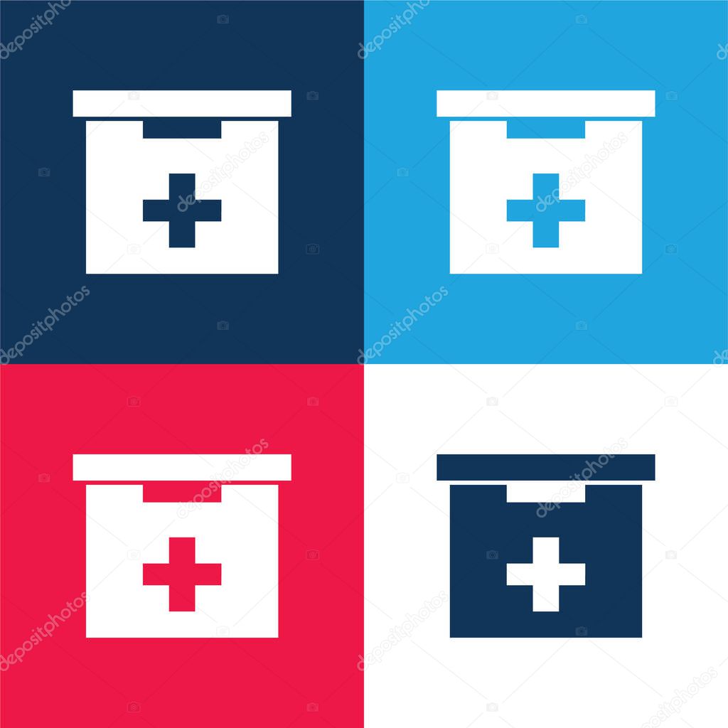 Bathroom First Aid Kit Box blue and red four color minimal icon set