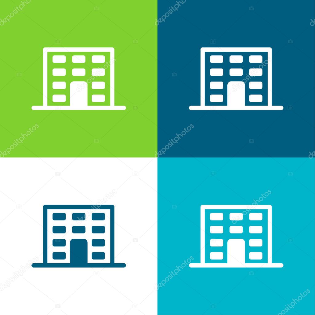 Aparments Building Flat four color minimal icon set