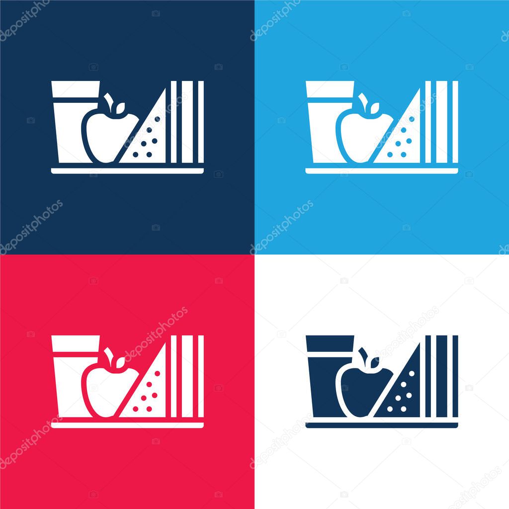 Breakfast blue and red four color minimal icon set
