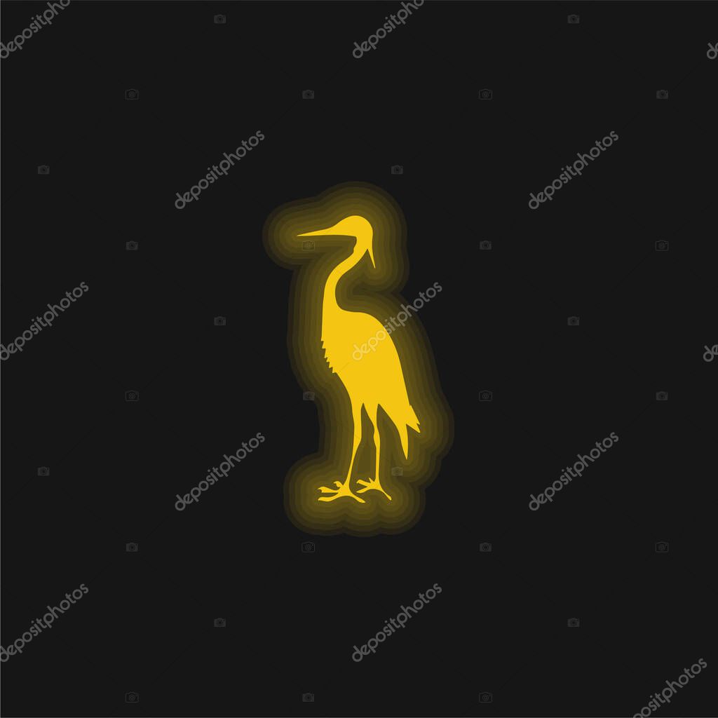 Bird Crane Shape yellow glowing neon icon