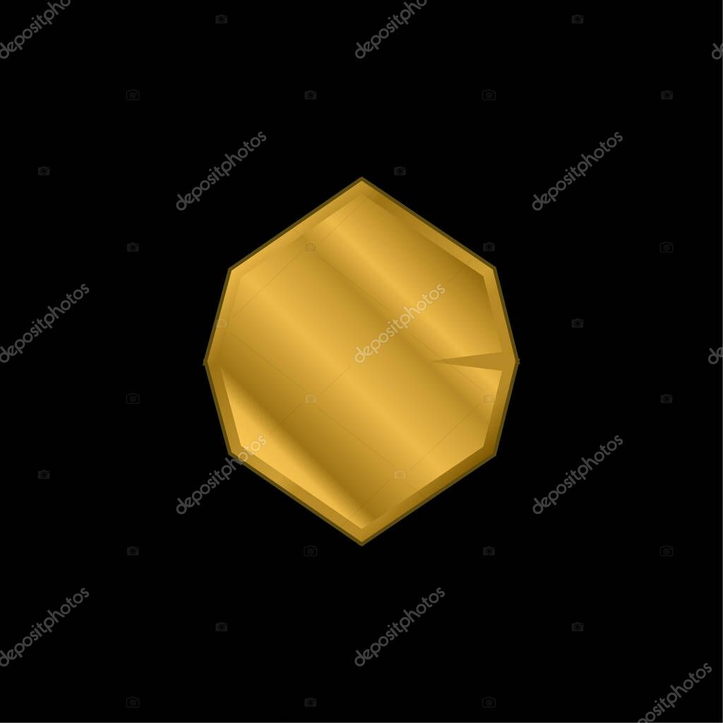 Black Octagon Shape gold plated metalic icon or logo vector