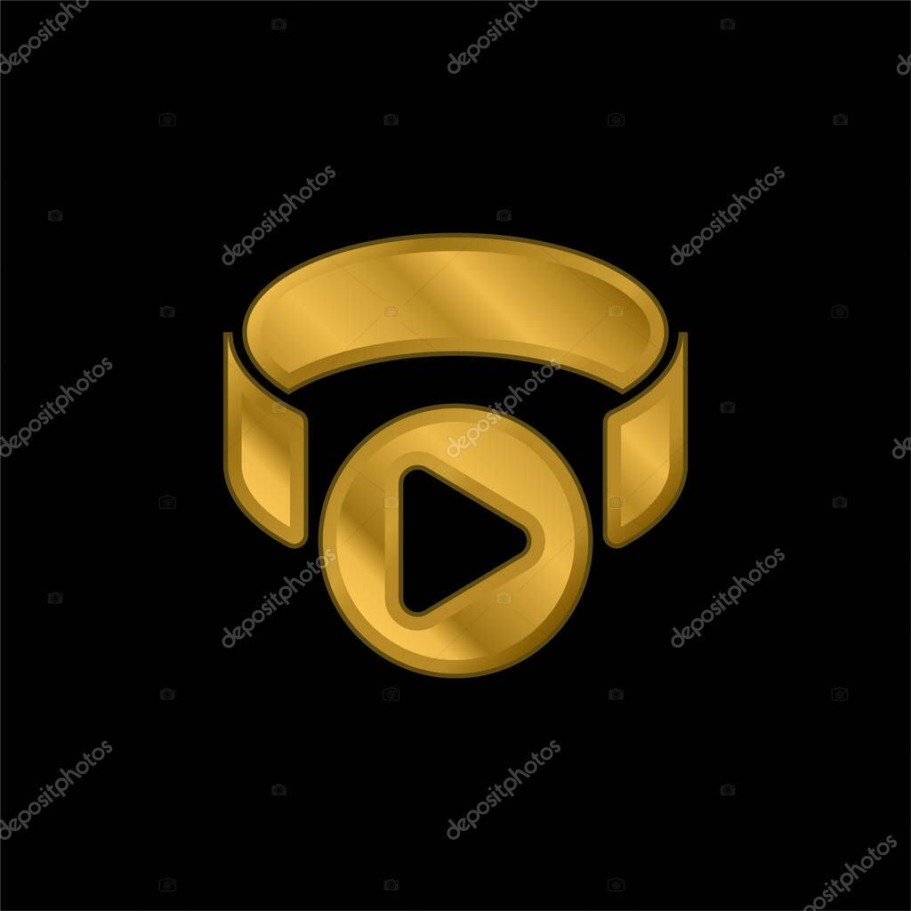 3d Viewer gold plated metalic icon or logo vector