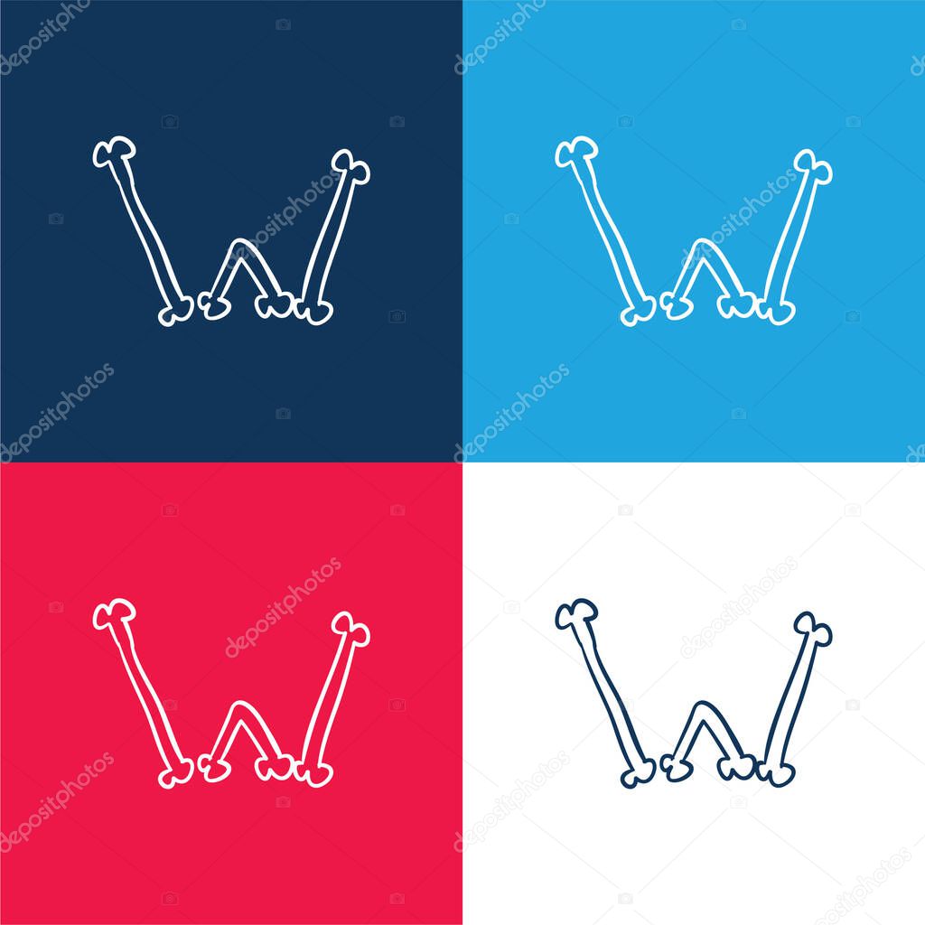 Bones W Outlined Letter Of Halloween Typography blue and red four color minimal icon set