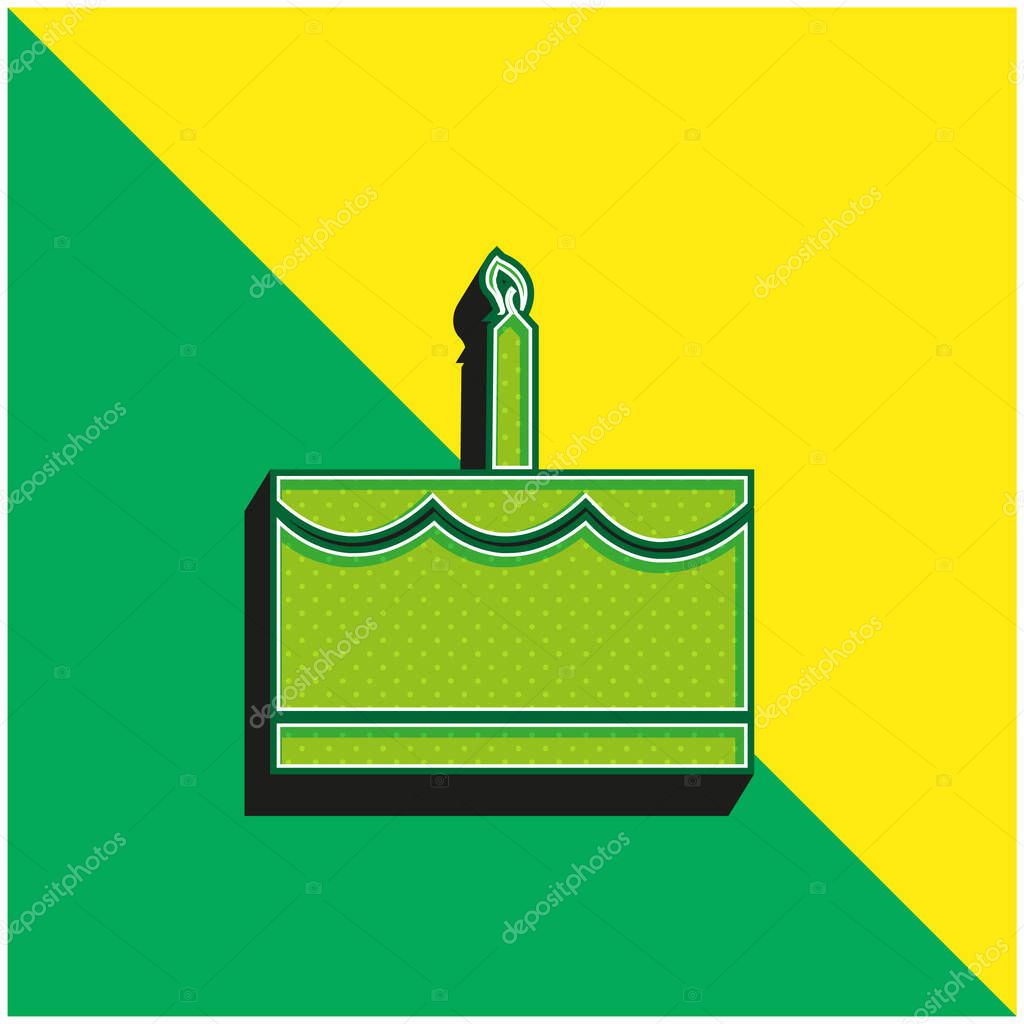 Birthday Cake With Candle Green and yellow modern 3d vector icon logo