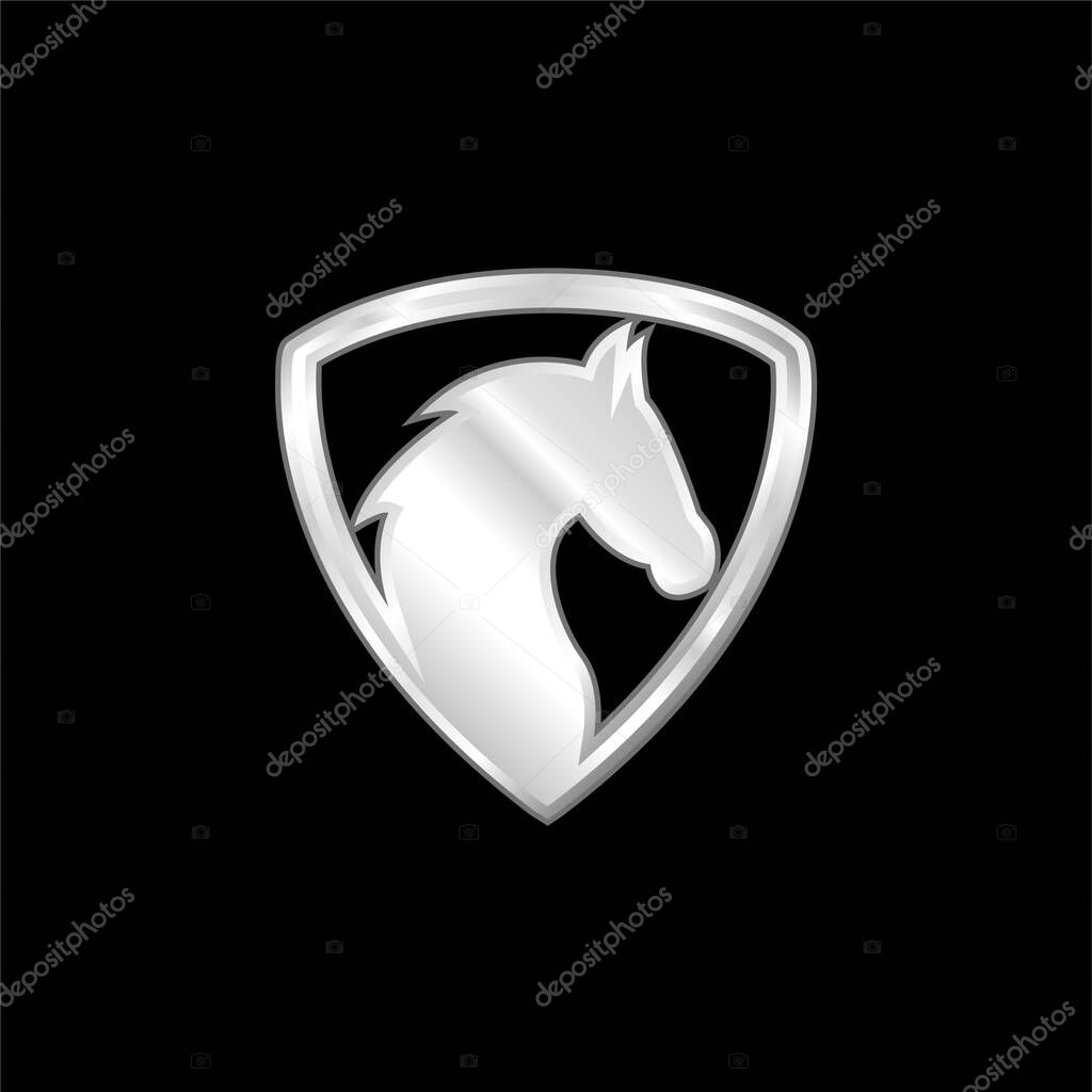 Black Horse Head In A Shield silver plated metallic icon