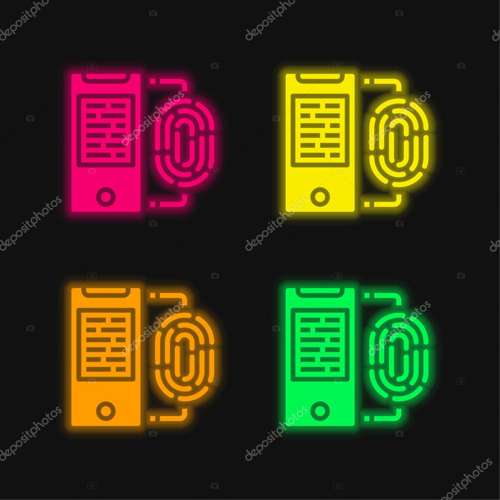 Biometric four color glowing neon vector icon