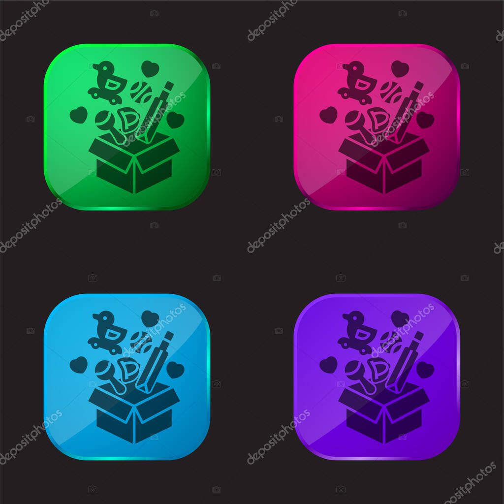 Box four color glass button icon