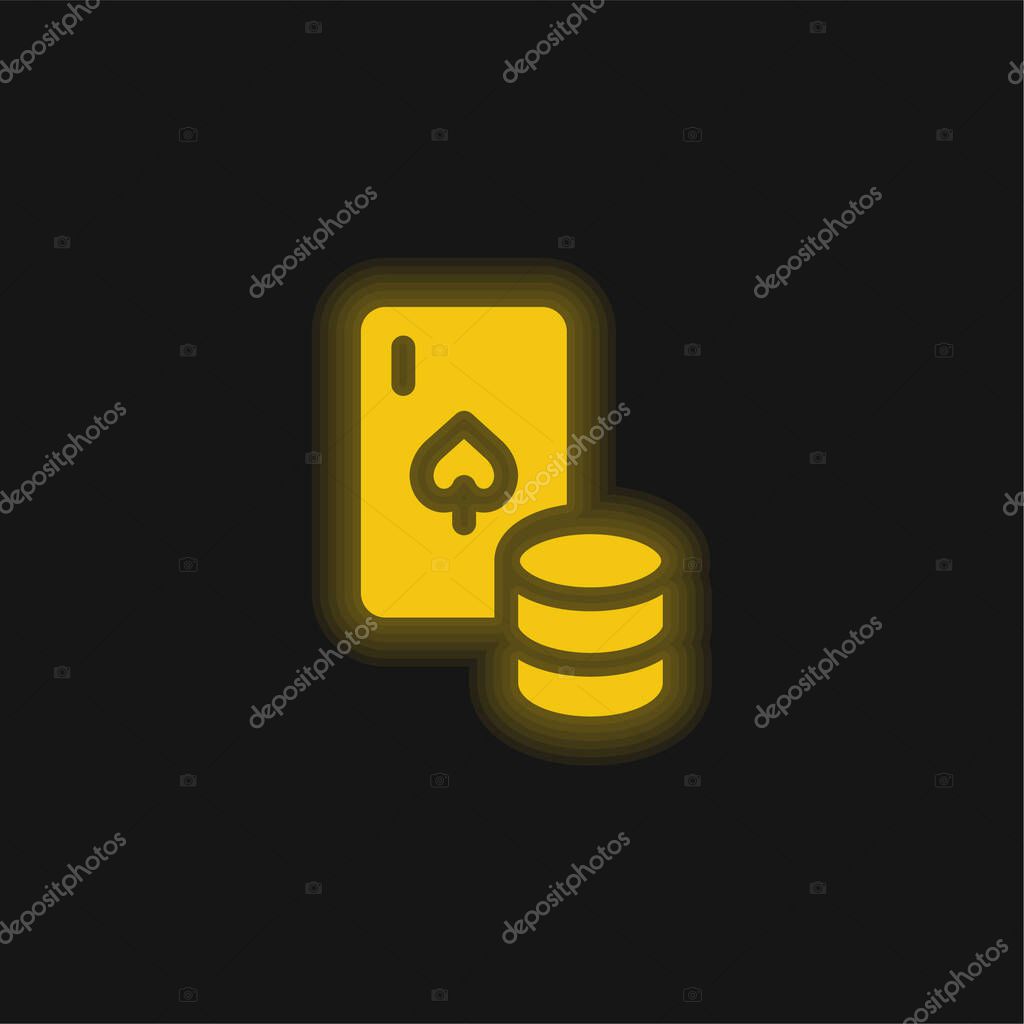 Blackjack yellow glowing neon icon