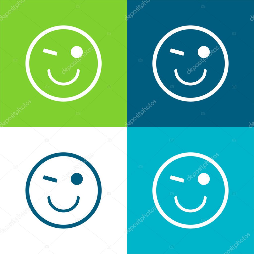 Blink Emoticon Face Flat four color minimal icon set
