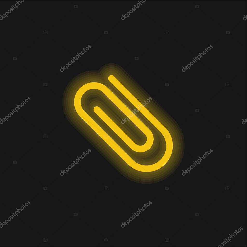 Attach Paperclip Diagonal Symbol yellow glowing neon icon