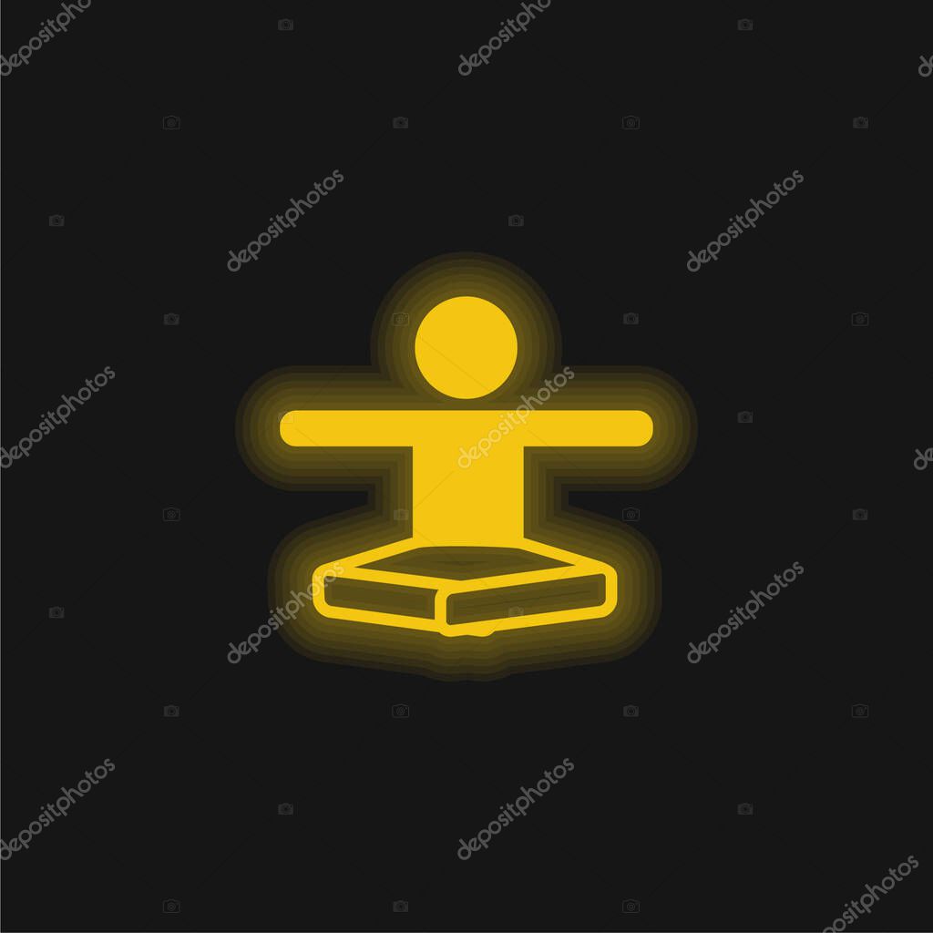 Boy In Lotus Position Stretching Arms yellow glowing neon icon