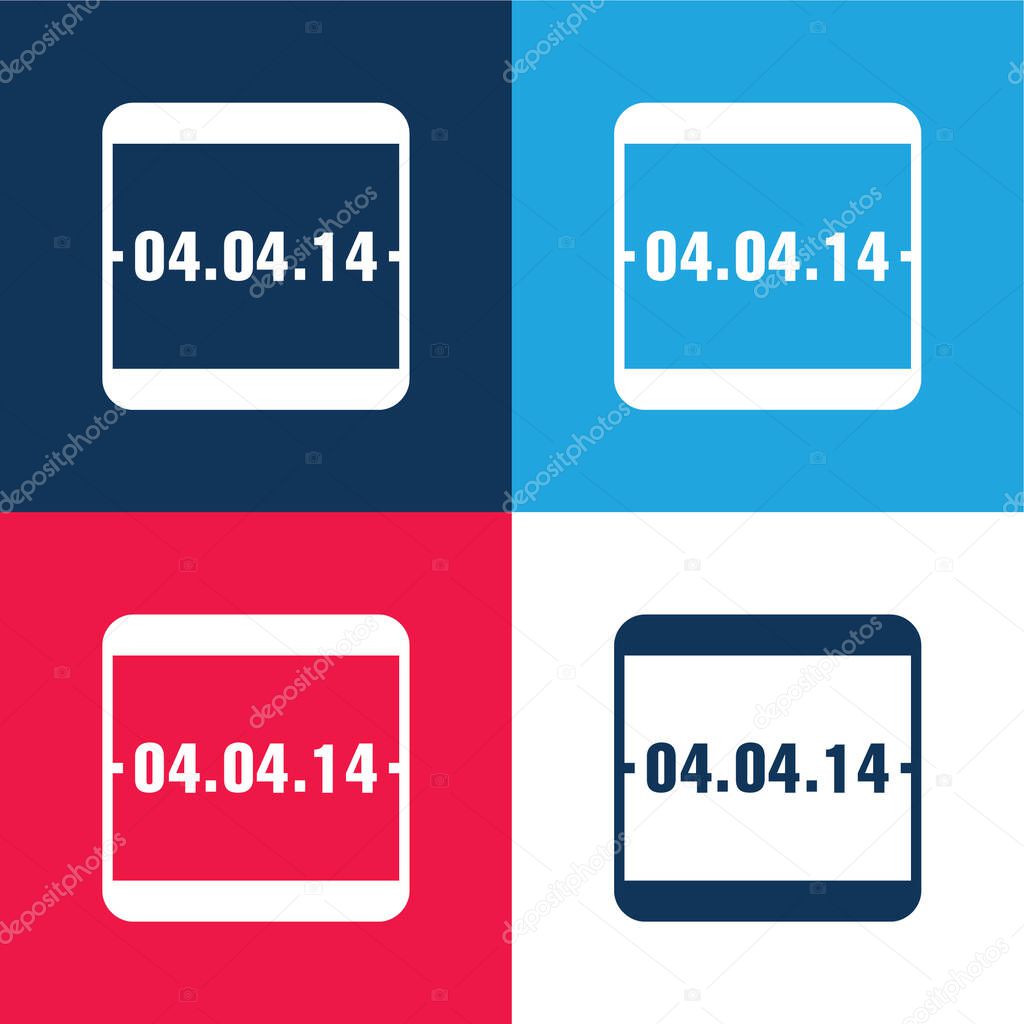 April 4 Of 2014 Event Calendar Page blue and red four color minimal icon set
