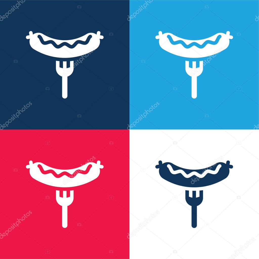 Bratwurst On Fork blue and red four color minimal icon set