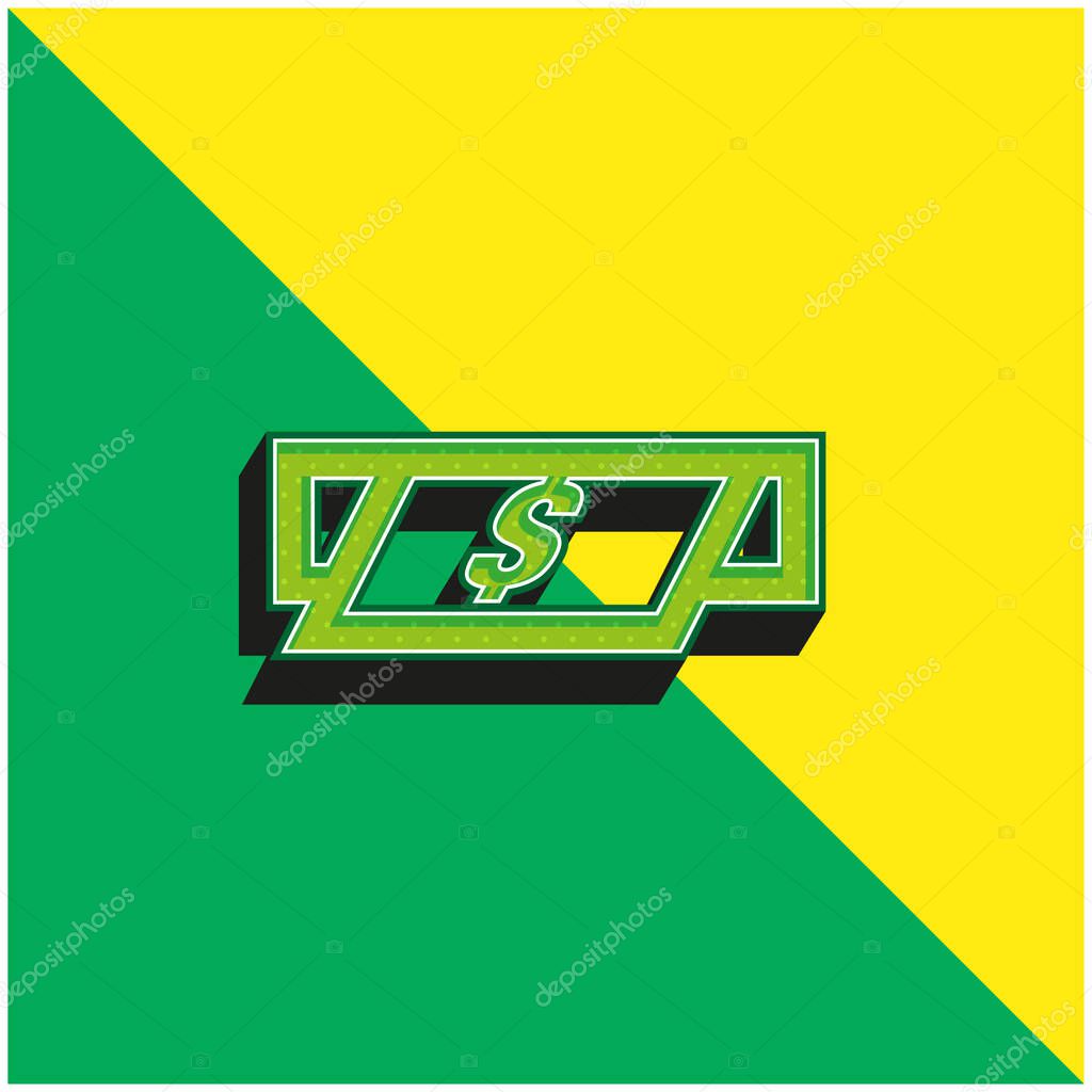 ATM Cash Dollars Bill Green and yellow modern 3d vector icon logo