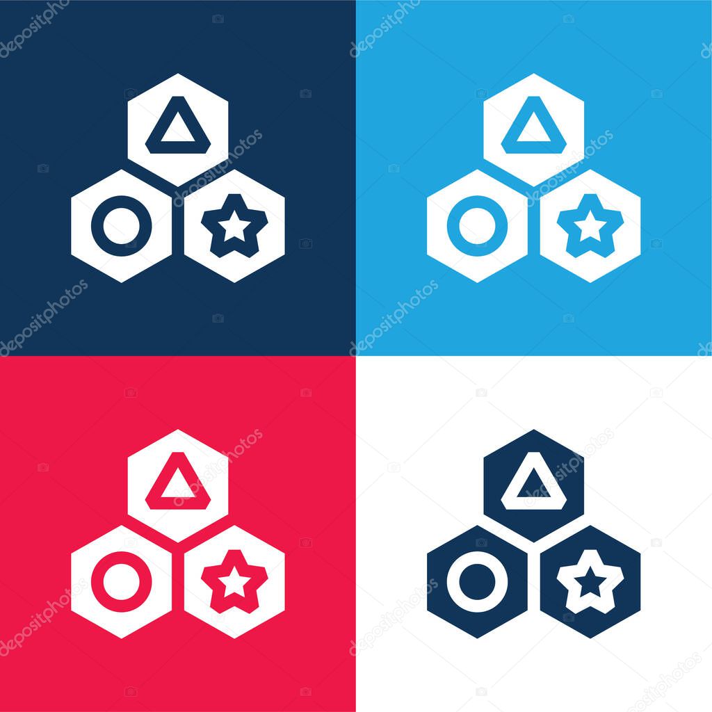 Blocks blue and red four color minimal icon set