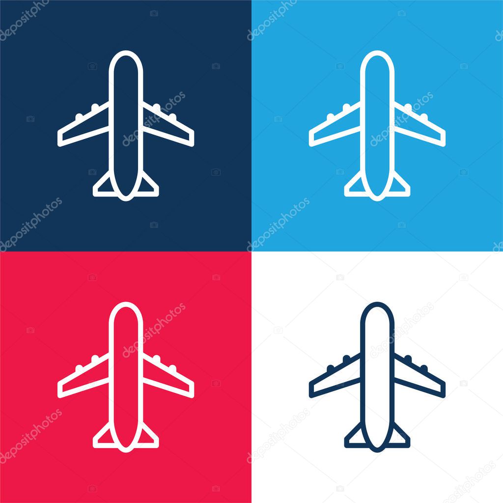 Airport Sign blue and red four color minimal icon set