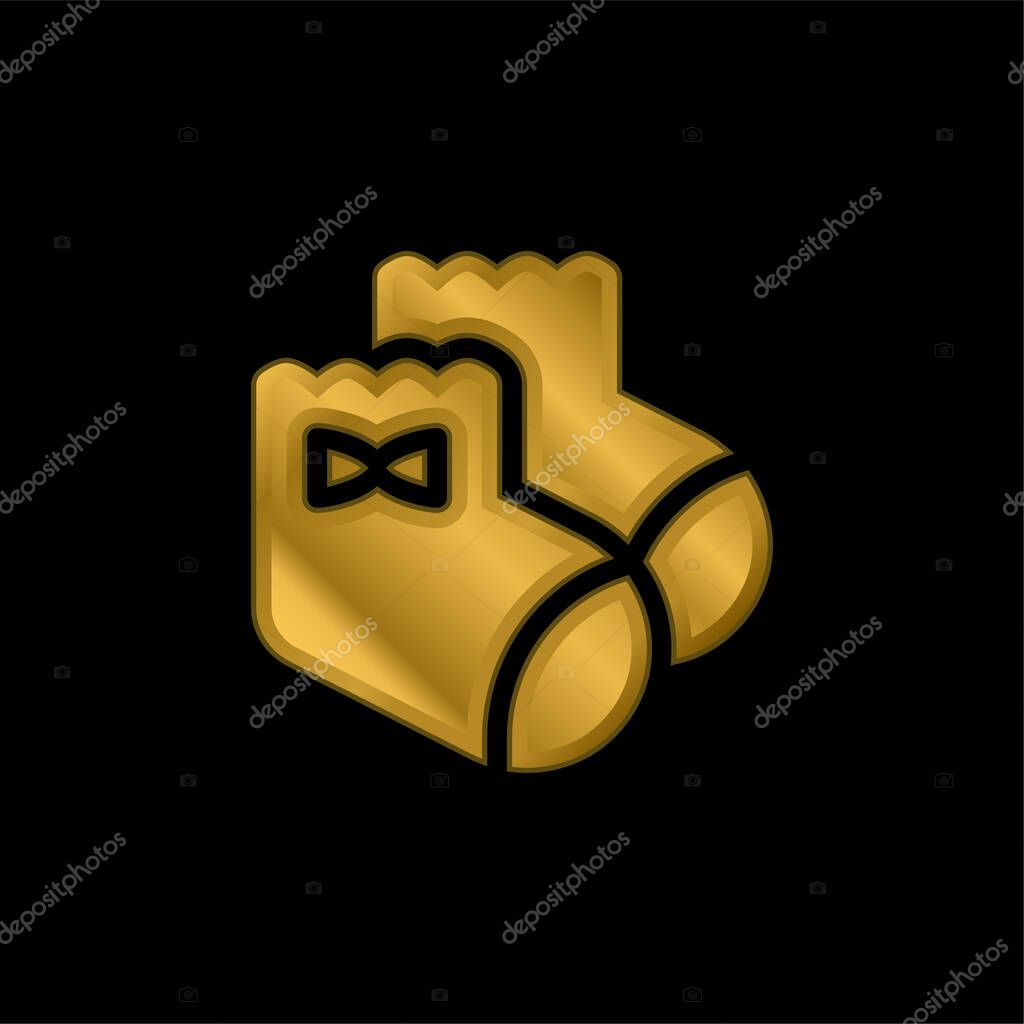 Baby Socks gold plated metalic icon or logo vector