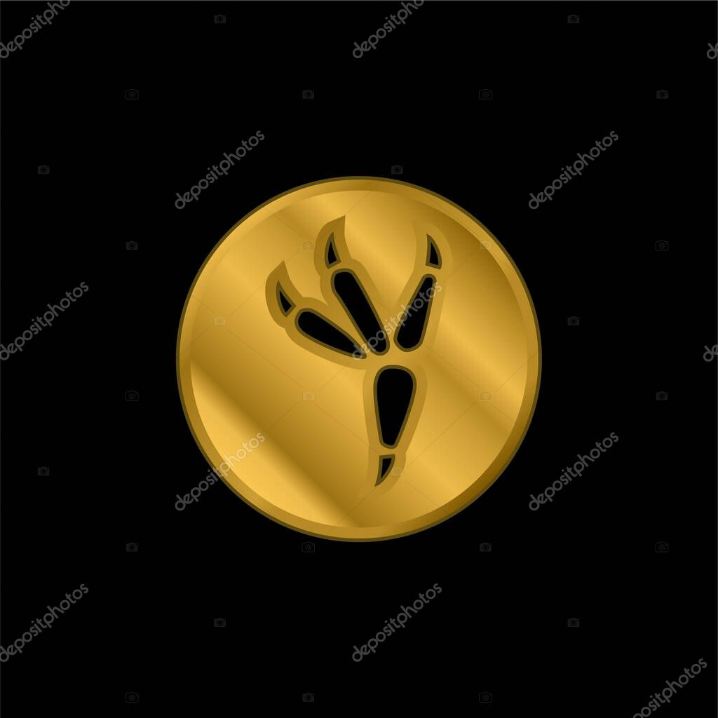 Bird Footprint On Circle gold plated metalic icon or logo vector