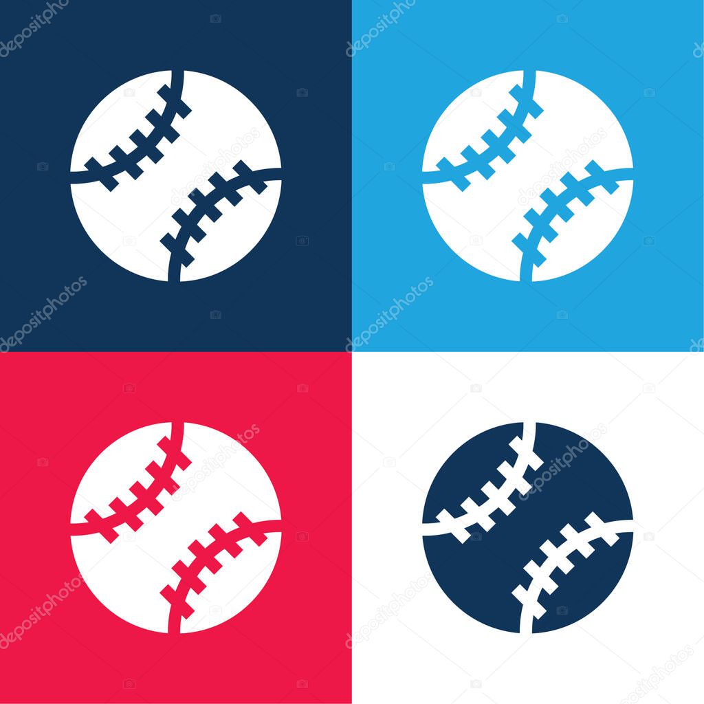 Baseball blue and red four color minimal icon set