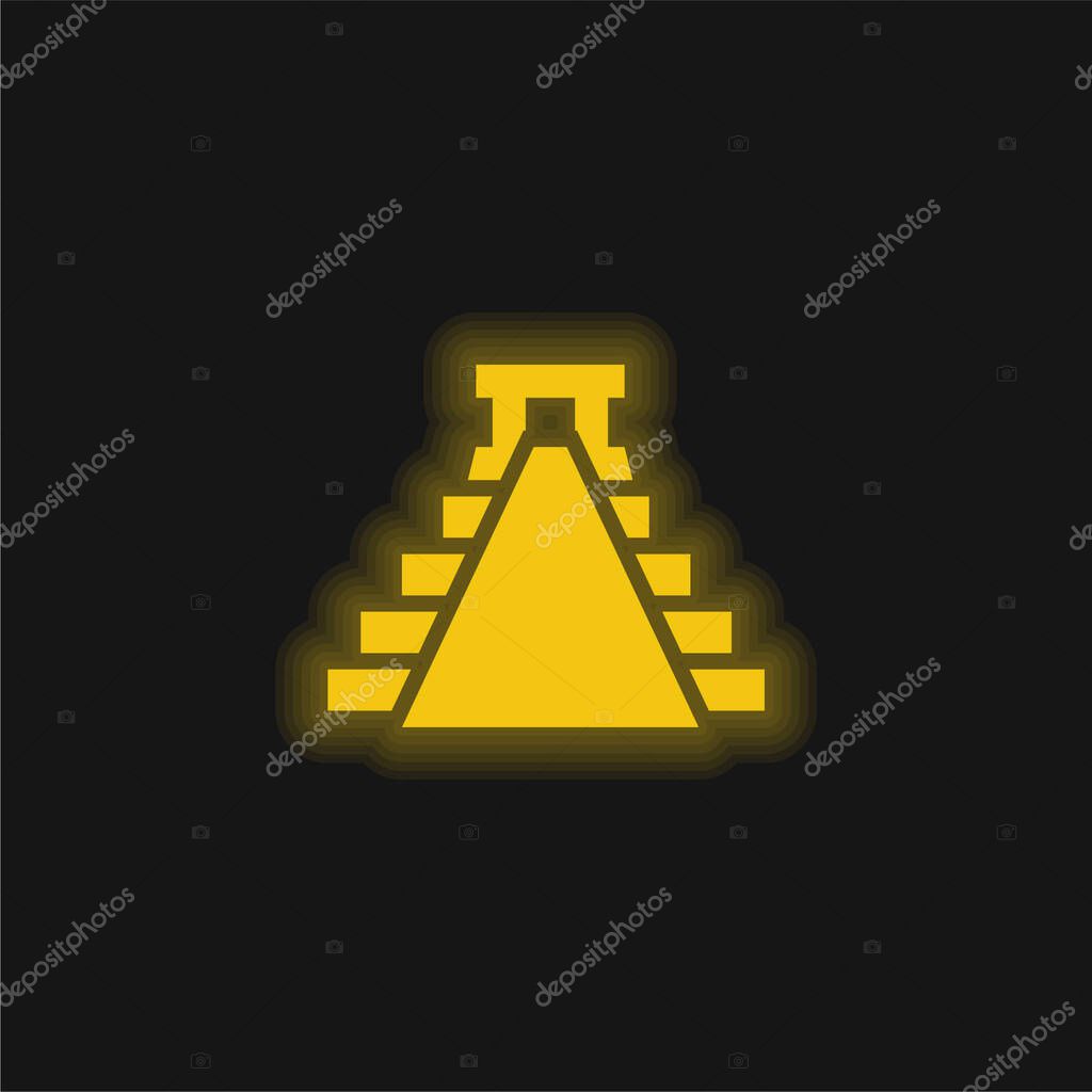 Ancient Mexico Pyramid Shape yellow glowing neon icon