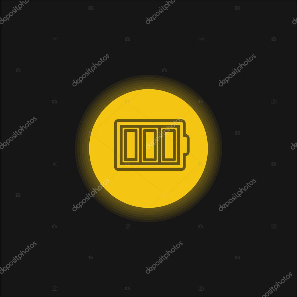 Battery Thin Outline Symbol In A Circle yellow glowing neon icon