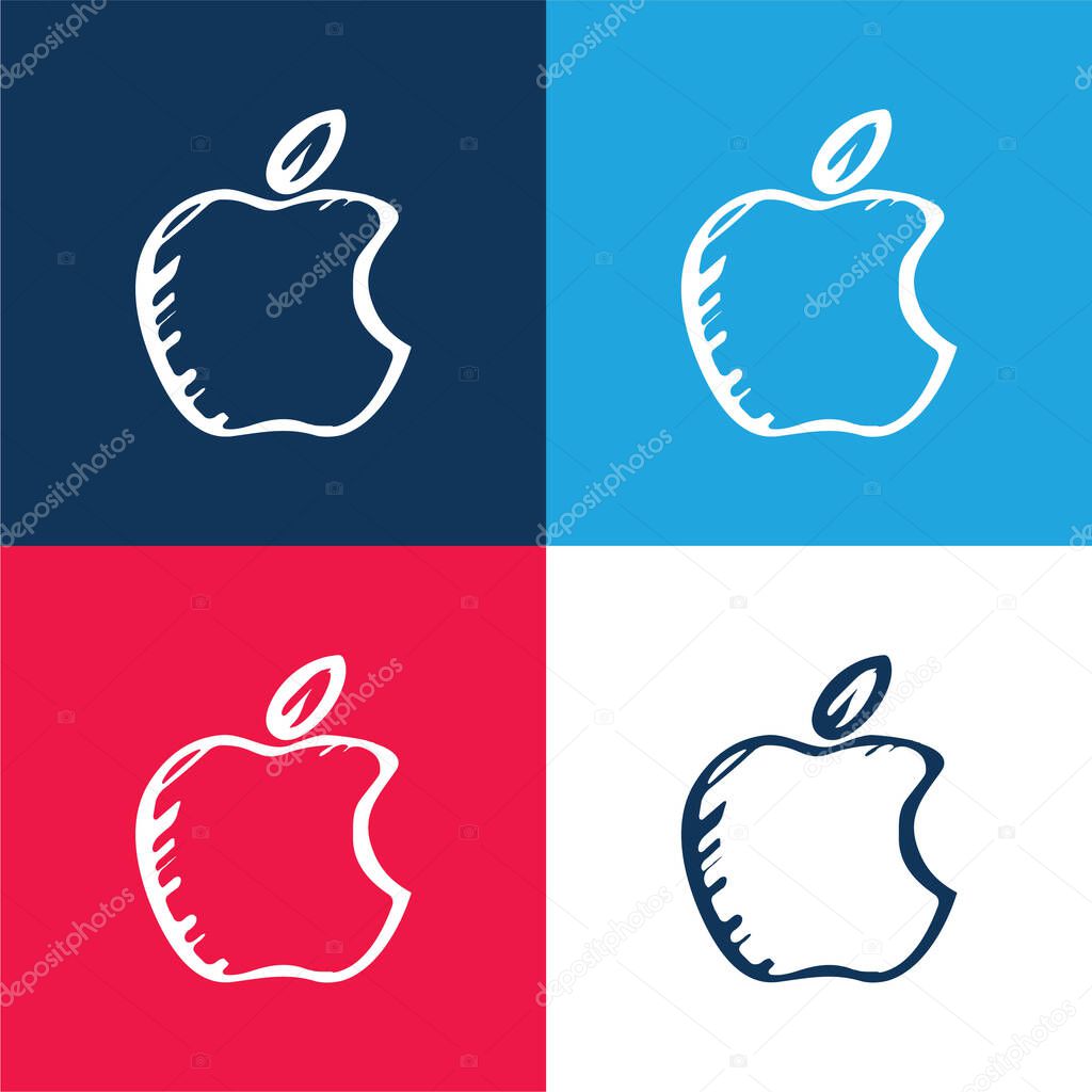 Apple Sketched Logo blue and red four color minimal icon set