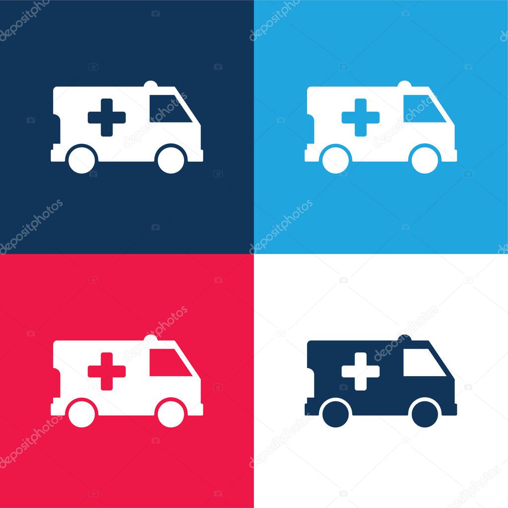 Ambulance blue and red four color minimal icon set