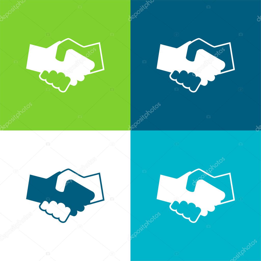 Black And White Shaking Hands Flat four color minimal icon set